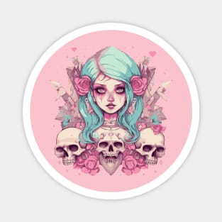 Pastel Goth Girl with skulls Magnet